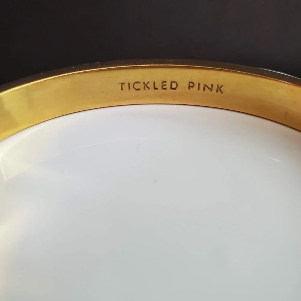 Kate Spade New York Tickled Pink Enamel Bangle Hinge Bracelet Gold Tone 6.5" - Picture 6 of 9